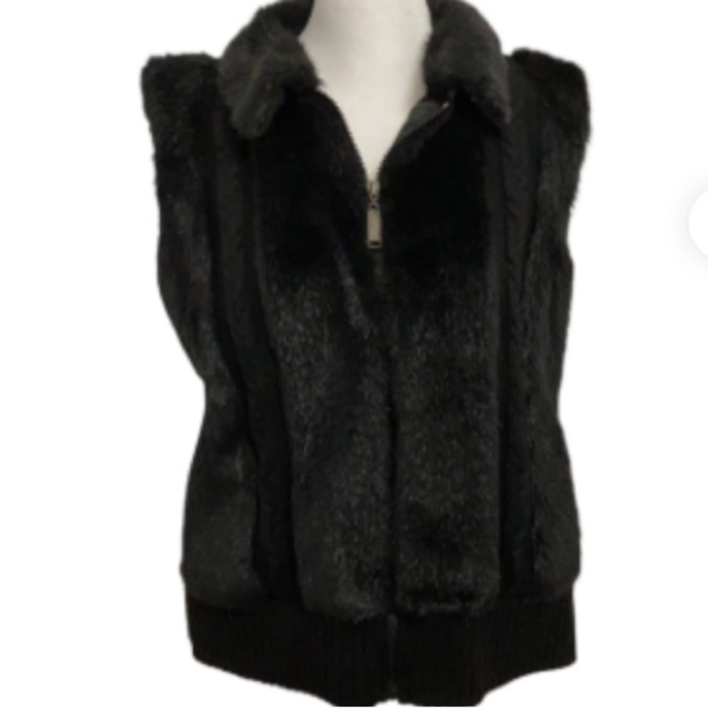 EUC Vintage Mercer Street Studio Faux Fur & Sweater Black Vest Size: PXL - Picture 1 of 10